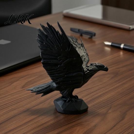 Three-dimensional Eagle Figure Ornament, Matte Black with Stable Non-Slip Office Desk Ornament Base, Spread Wings Statue for Desktops Display Cabinets