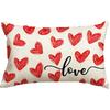AVOIN colorlife Valentine's Day White Love Heart Throw Pillow Cover, 12 x 20 Inch Red Anniversary Wedding Cushion Case Decoration for Sofa Couch