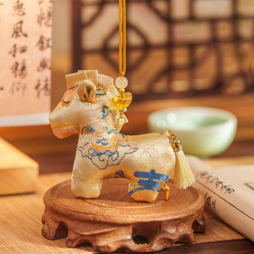 High-end Brocade Zodiac Horse Sachet Refillable Chinese Style Mascot Pony Pendant Zipper Design Embroidery Pony Car Pendant Gift