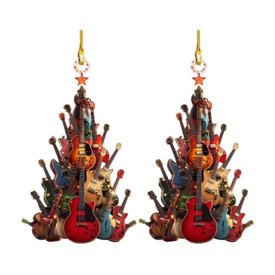 Kytarová vánoční ozdoba 2D akrylová Rockin' Around The Guitar ozdoba Hudební nástroj závěsná dekorace pro kytaristu hudební nadšence