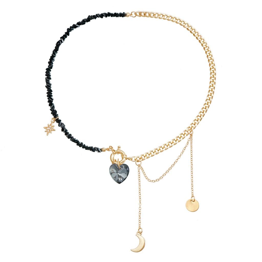 Accessories Retro Design Mirror Love Moon Collarbone Chain Simple Splicing Necklace