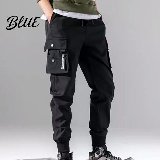 Loose Trousers Men Multiple Pockets Color Elastic Lining Solid Pants Plush Waist Warm Cargo