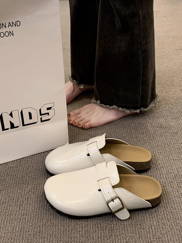 Platform-soled Boken Shoes with One Foot, Leather Bag Head and Half Slippers, Women's Outer Wear 2025 New Autumn Ugly Boken Slippers
