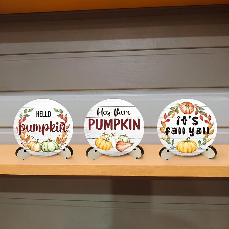 Hand Painted Wooden Pumpkin Tray Alphabet Ornament 3pcs Fall Thanksgiving Round Plate Home Decor Craft Painting