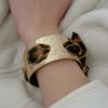 French Retro Leopard Print Silk Scarf Bracelet Matte Gold Open Bracelet Female Niche Design Exotic Stacked Jewelry