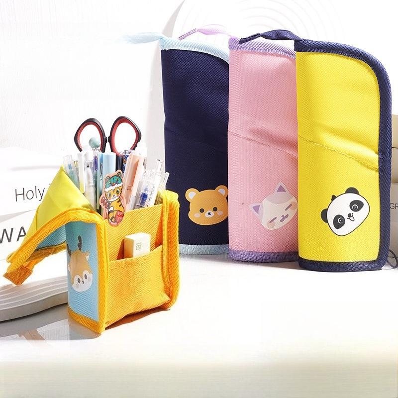 Creative Cartoon Pencil Bag Holder for Primary Office School Students Supplies Gift Cloth Art Convenient Kawai Stationery Bag