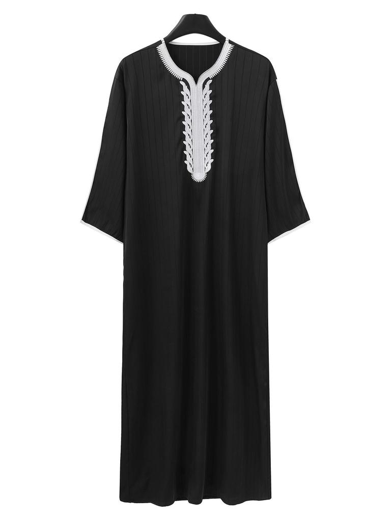 Men's Ethnic Striped Embroidered Long Shirt
