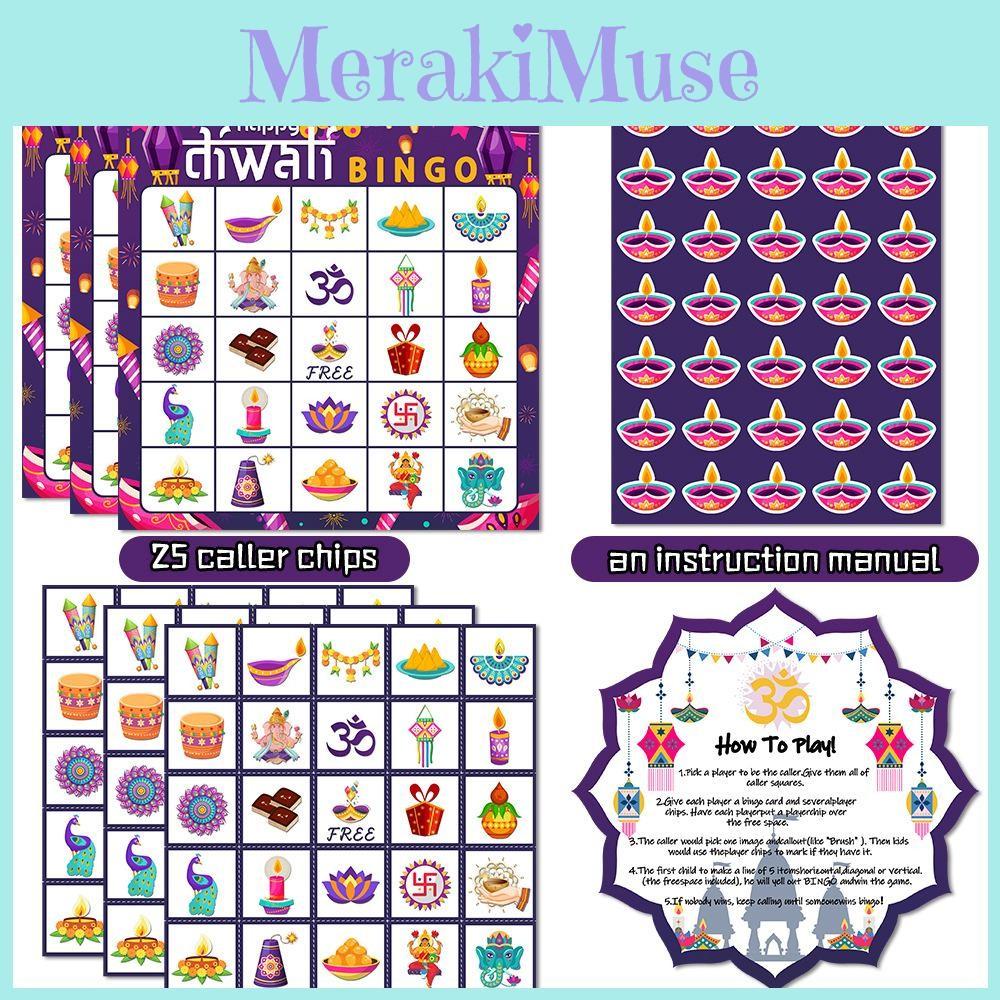 India Diwali In Festival Bingo Card Game Set With Stickers Call Cards Supplies