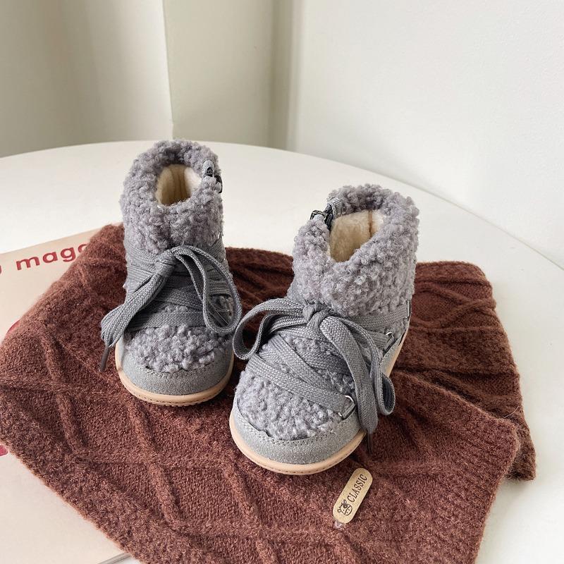 Girls' Cotton Boots Winter New Baby Girls' Short Boots Lamb Fur Soft Soled Toddler Shoes
