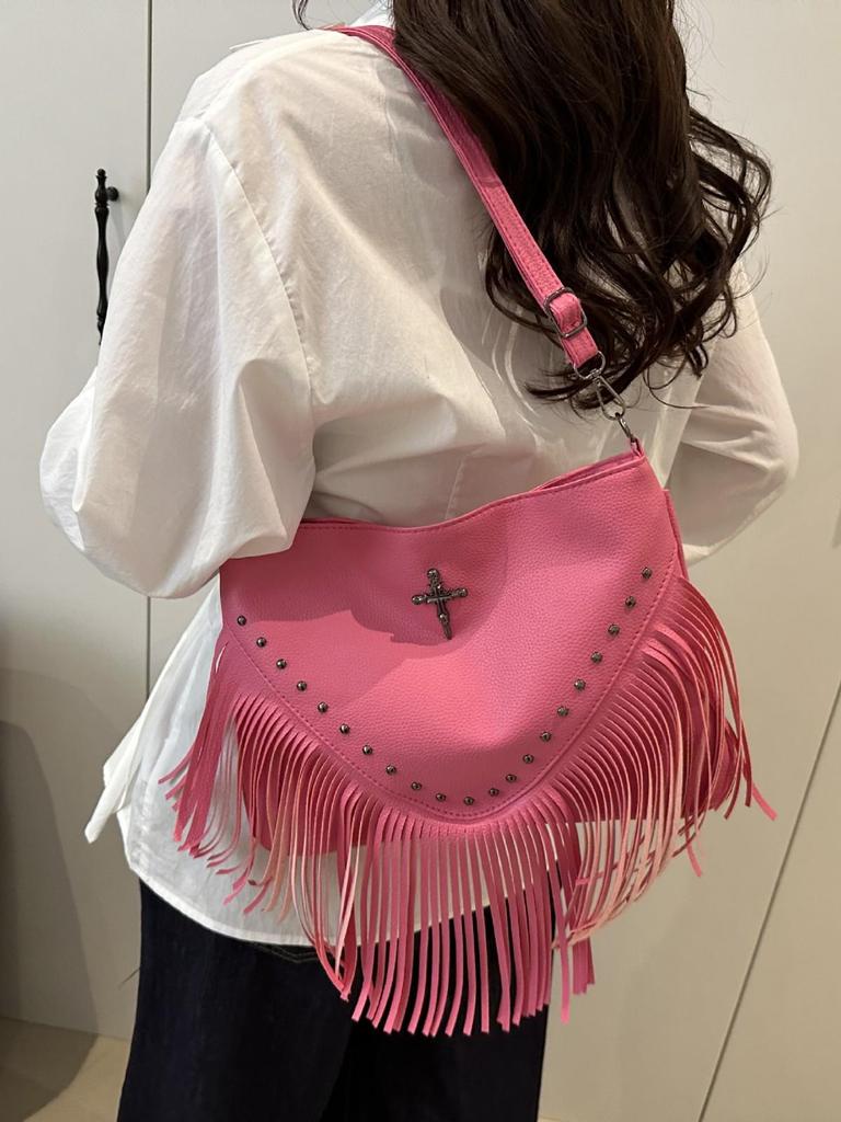 2025 Women's Rivet Soft Leather Tassel Crossbody Bag