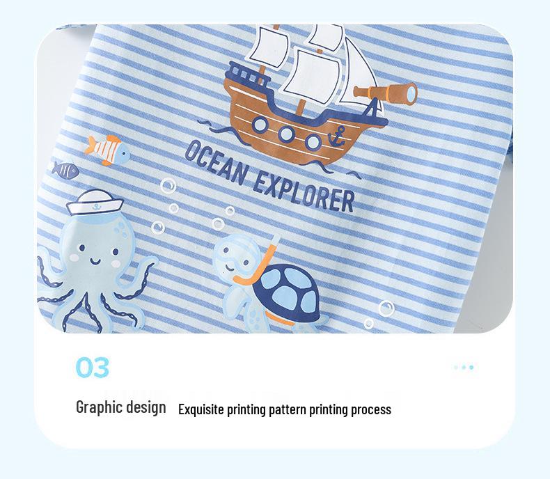 Boys' Pirate Ship Print Short Sleeve T-shirt, Summer Edition