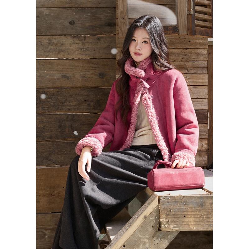 Mi Xiu Retro Suede & Lamb Wool Patchwork Coat