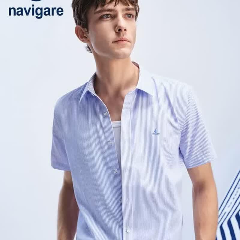 Navigare Men's Anti-Wrinkle Striped Short-Sleeve Shirt
