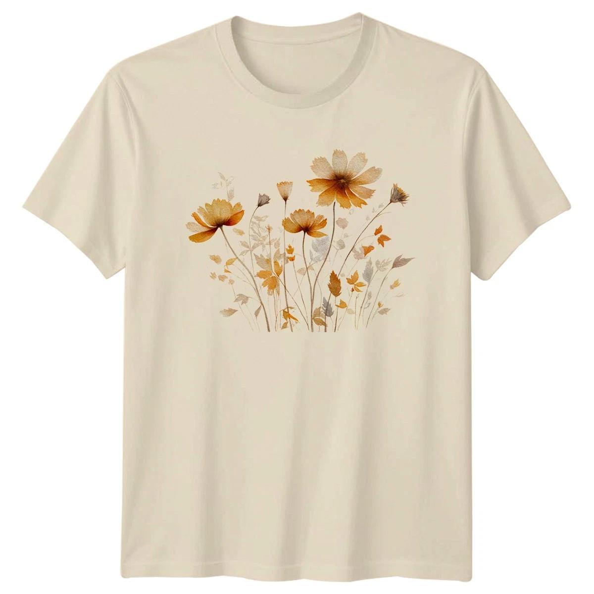 Autumn Floral Watercolor Wildflower Art Womens T-Shirt Botanical Floral XS
