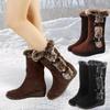 Women Snow Boots Slip-On Faux Fur Winter Shoes Mid-Calf Boots with Wedge Heel