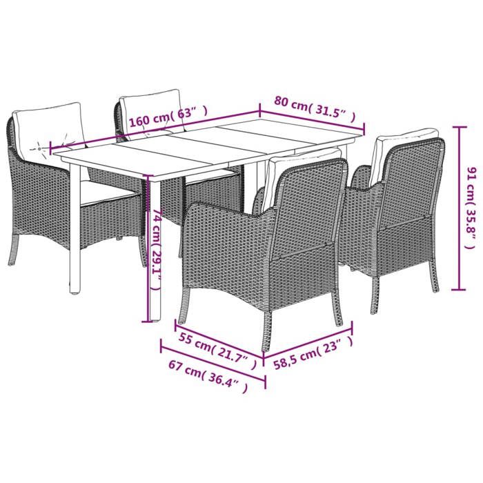 VidaXL Garden Dining Set with Cushions 5 Pcs, Patio Table and Chairs, Outdoor Furniture Terrace, Modern, 3211958