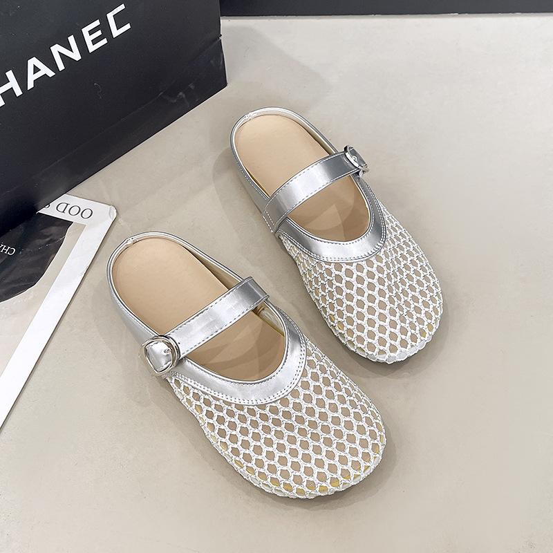 Mesh Hollow Cool Slippers Women's 2025 Summer New Temperament Shallow Mouth Flat Bottom Slippers Fishing Net Shoes