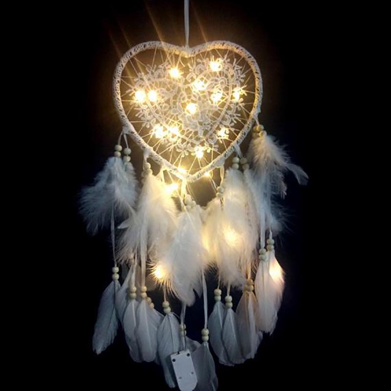 Fancy Dream Catcher With Led Light String Hollow Hoop Heart Shape Pendant Home