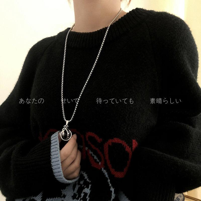 Vintage Roman Numeral Ring Titanium Steel Pendant Necklace Men'S And Women'S Hip Hop Long Sweater Chain