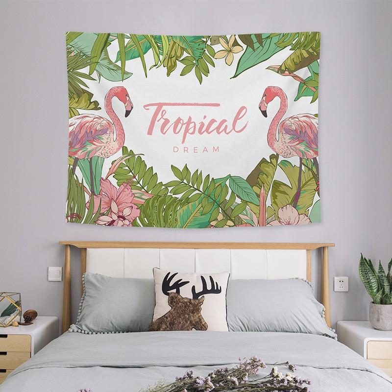 Tropical Flamingo Jungle Wall Tapestry Exotic Bird Print Wall Hanging for Living Room Bedroom Dorm Decor 100X70CM