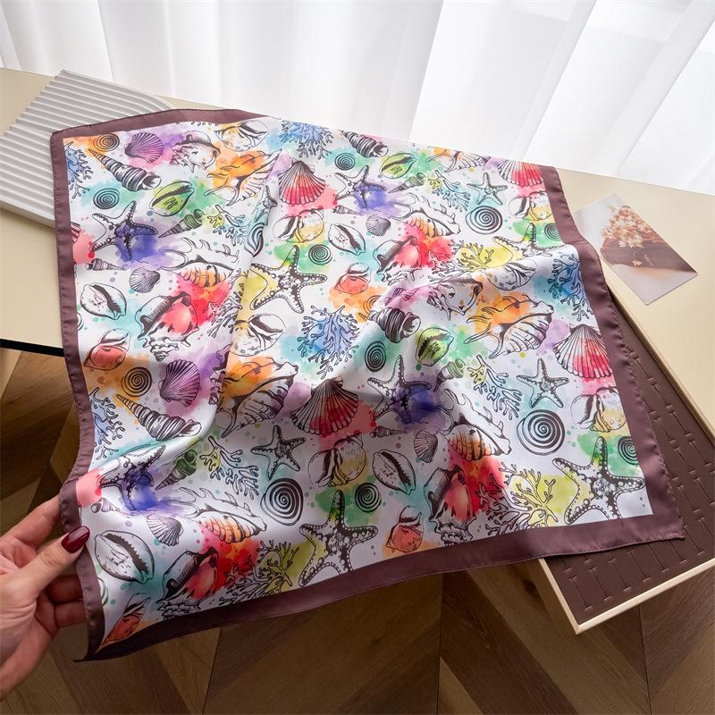 Holiday refreshing simulation silk printing silk scarf small square scarf high-end shawl sunscreen neck scarf headscarf scarf new