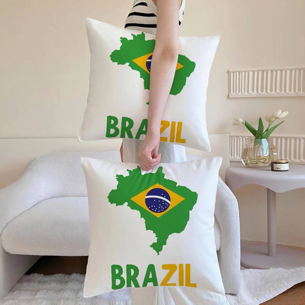 Flag of Brazil Cool Pillow Case Sofa and Living Room Decorative Cushion Covers Dust-proof and Mite-proof Invisible Zipper