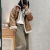 Women's Lambswool Coat: 2025 Autumn/Winter Motorcycle Jacket with Thick Fur and Plush Cotton Trim