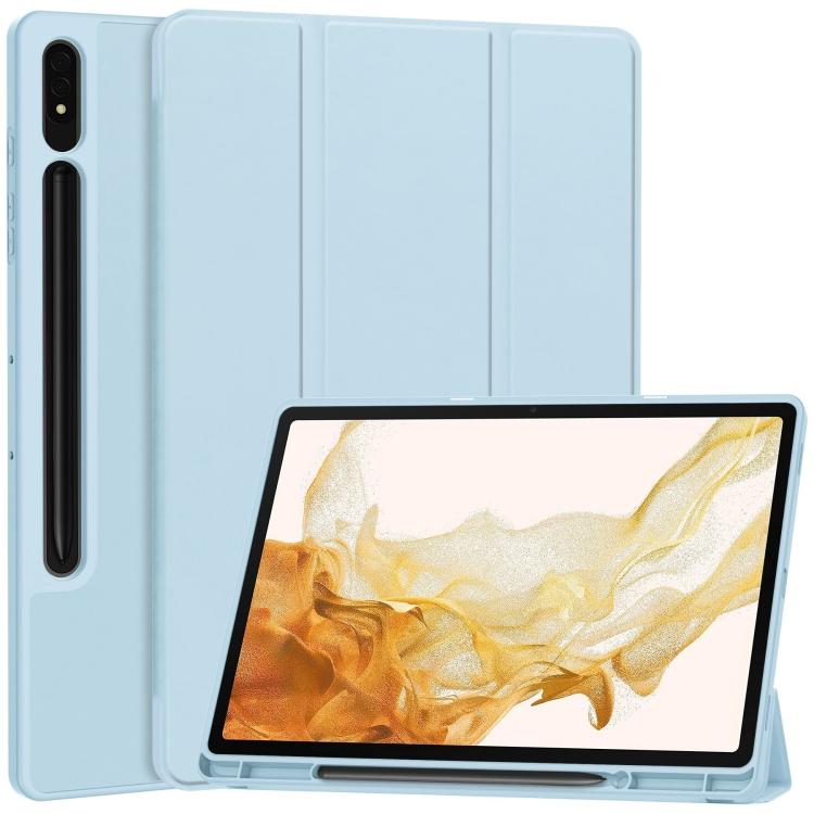 3-Fold Pure Color TPU Smart Leather Tablet Case with Pen Slot