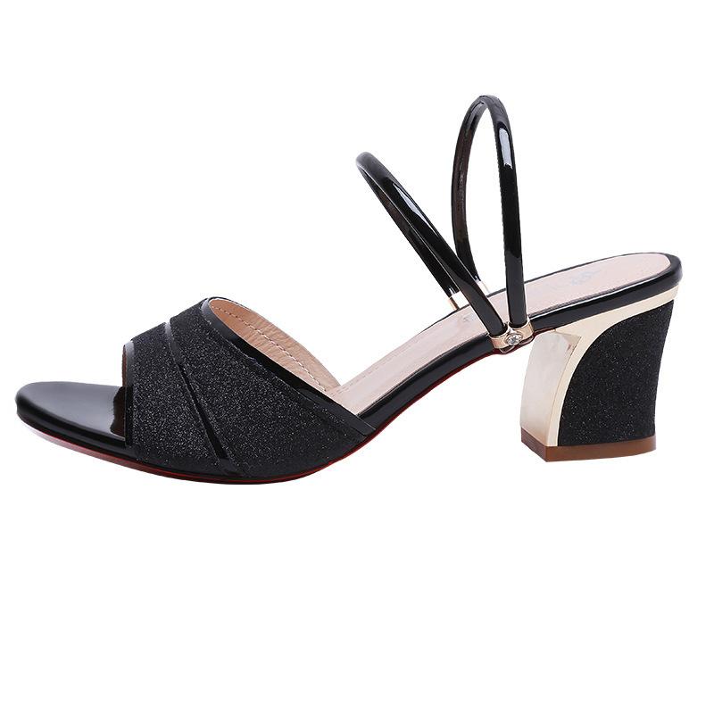 New Women's Sandals Mid Heel Sandals Shoes Women Square Heel Sandalias Buckle Sandals High Heels Strap Sandals