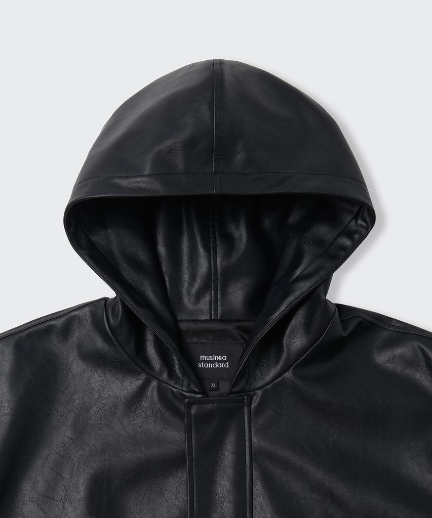 Musinsa Standard Synthetic Leather Oversized Hooded Jacket [Black]