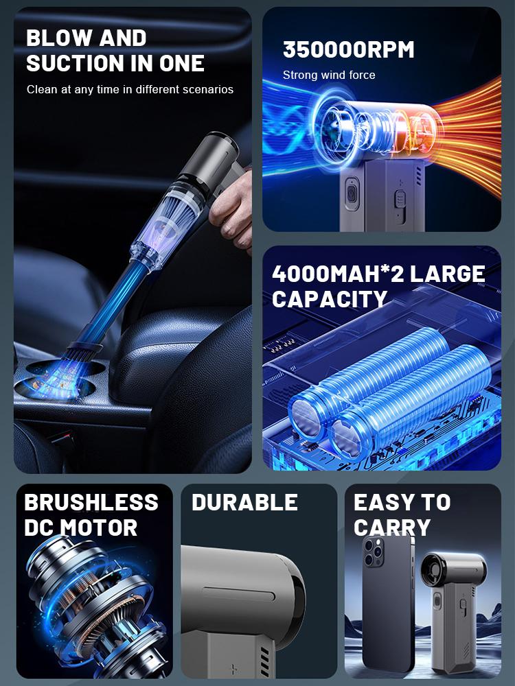 4 in 1 Compressed Air Duster Blower 350000RPM Brushless Motor Turbo Jet Blower Vacuum Multifunctional Dust Removal Cleaning Tool