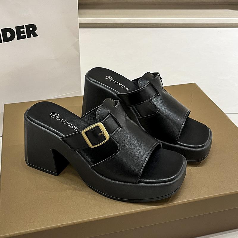 

Large size cool slippers summer new retro transparent word with open toe feeling not tired feet trendy high heel sandals women 42 чорний