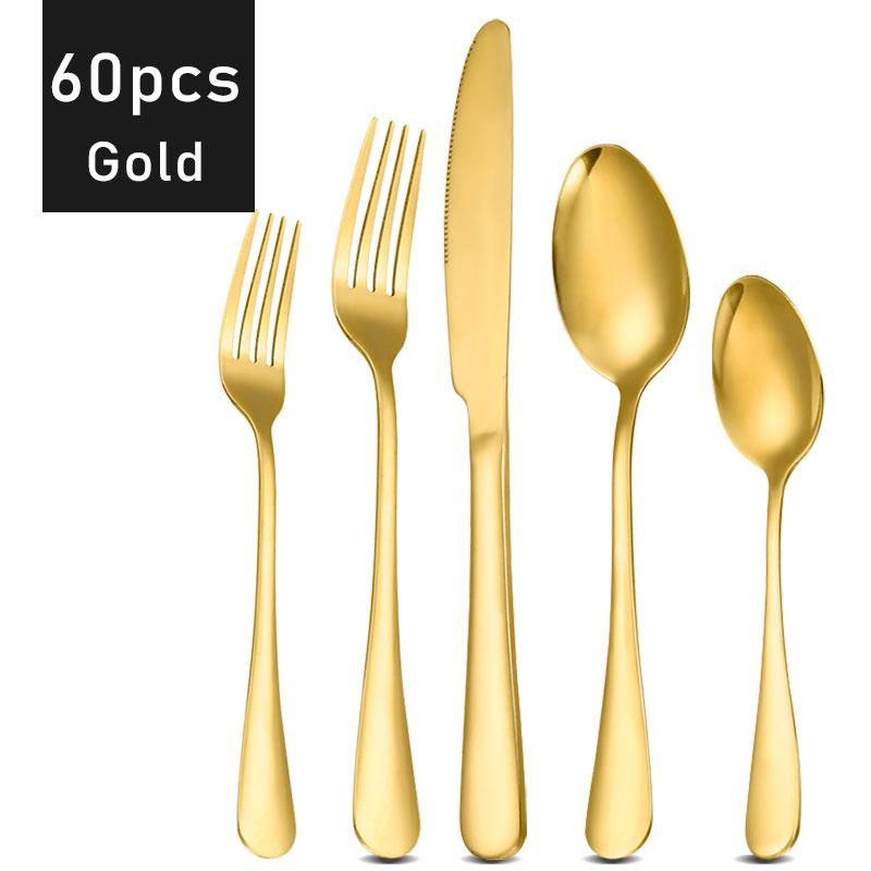 60Pcs Dinnerware Set Cutlery Set Stainless Steel Flatware Cake Fruit Fork Tea Spoon Kitchen Knife Fork Spoon Tableware Set