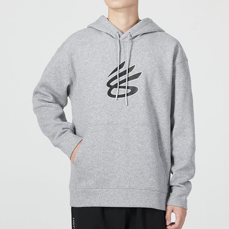 Under Armour Curry Geometric Pattern Print Athleisure Hooded Fleece Lined Long Sleeved Sweatshirt Men's Gray 1374298-011