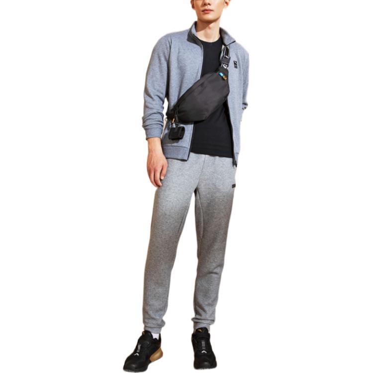 Anta Plain Logo Patch Zipper Fleece Hoodie Men hoodies Gray 952237735-1