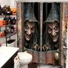 Gruseliger Halloween-Duschvorhang mit Hexenmotiv, wasserdicht, rutschfest, inklusive WC-Vorleger und 12 Haken, Heimdekoration