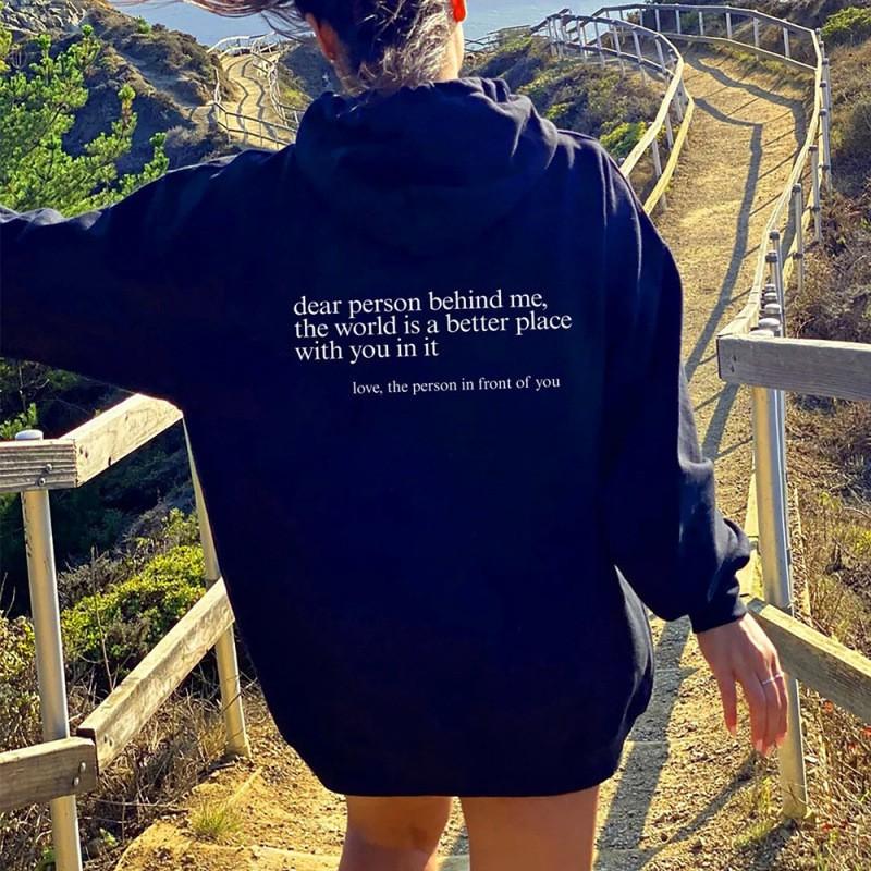 Womens Oversized Hooded Sweatshirt With Kangaroo Pocket Letter Print Short Sleeve Loose Fit