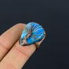 Tree Of Life Neon Blue Apatite Gemstone Copper Wire Wrapped Handmade Jewelry Ring For Her