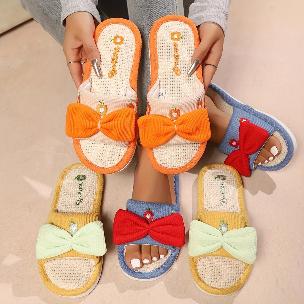 Søte bomullstøfler i lin for kvinner til innendørs og husholdningsbruk, tregulv, sklisikre og slitesterke bomulls- og lintøfler