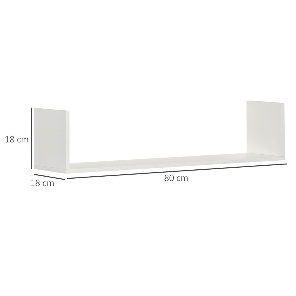 Set of 3 Wooden U-Shaped Floating Shelves Set, 80cm Wall Mounted Hanging Bookshelf, CD DVD Storage Display for Bedroom Living Room Kitchen, White