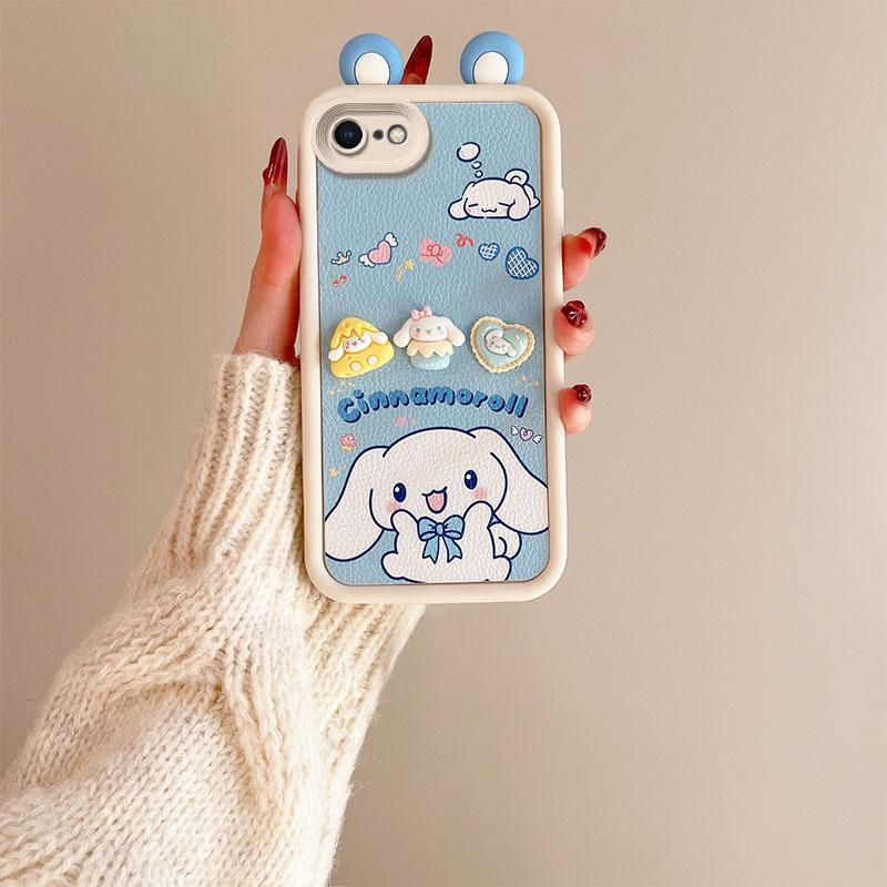 KEYSION Cute Ear 3D Cartoon Case for iPhone SE 2020 2022 with Bracelet Silicone Shockproof Phone Cover for iPhone 8 7 6s Plus