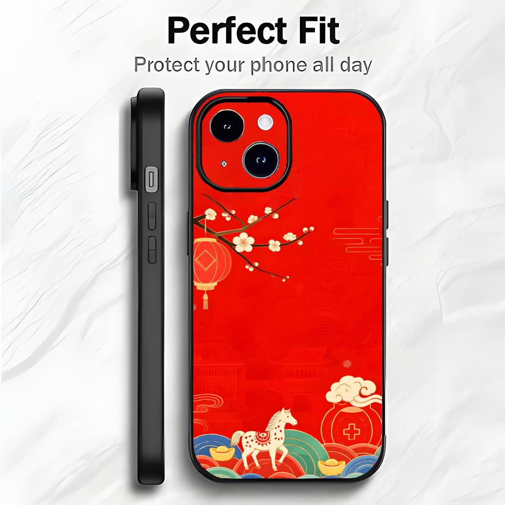 Red Happy Art Chinese New Year 2026 Horse Phone Case Phone Case Soft Packaging Lightweight For iPhone17 16 15 14 13ProMax