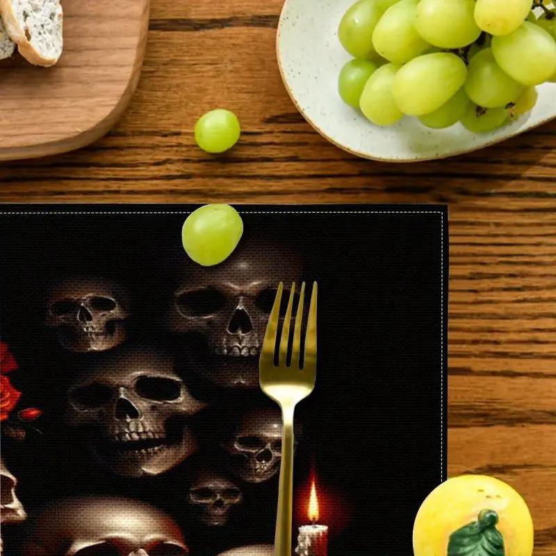 1PC Halloween Place Mats Set Square Table Mats Machine Washable for Autumn Party and Kitchen Decor