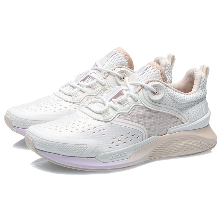 Li Ning Slip Resistant Abrasion Resistant Low Top Running Shoes Women's Mist White AGLR056-1