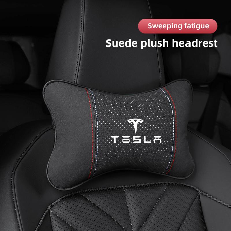 AAAIU1 2025 For Tesla Model 3 Y S X Cybertruck Juguete Coil Highland Suede Car Neck Pillow Headrest Lumbar Support Pillow Spine Protect
