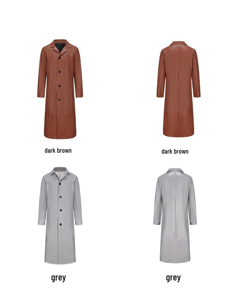 Stilvoller langer Herren-Trenchcoat aus PU-Leder Slim Fit