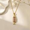 Luxury Zircon Fishbone Pendant Necklace with Gold-Plated Clavicle Chain