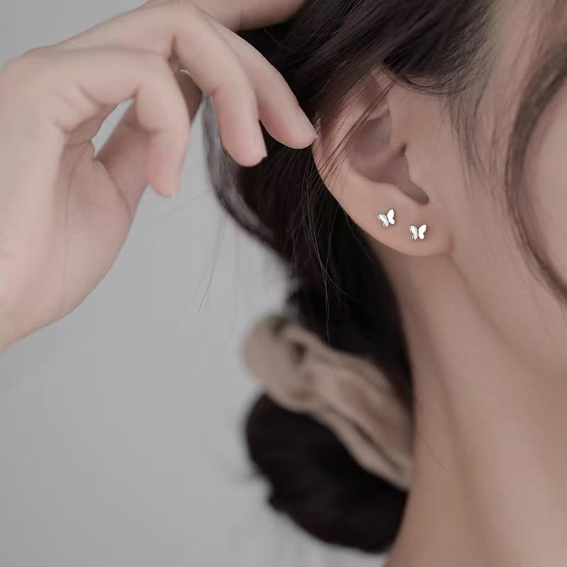 Real 925 Silver Butterfly Mini Stud Earrings For Women Classic Insect Fine Jewelry Minimalist Accessories