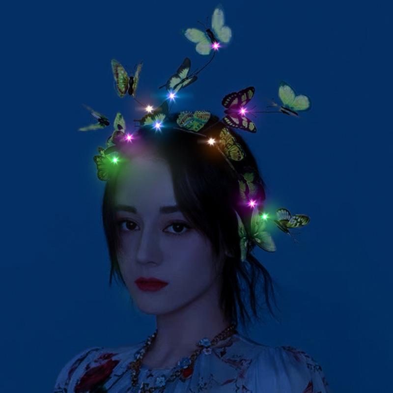 LED Wedding Birthday Colorful Headpiece Glowing Headband Hair Hoop Butterfly Christmas Party Favors