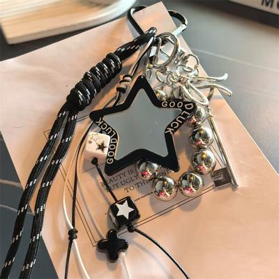1PC Love Five-pointed Star Mirror Beaded Keychain Bag Accessories Mobile Phone Chain Pendant Pendant
